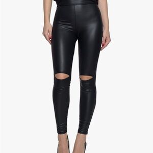 Knee Slit Pleather Pants
